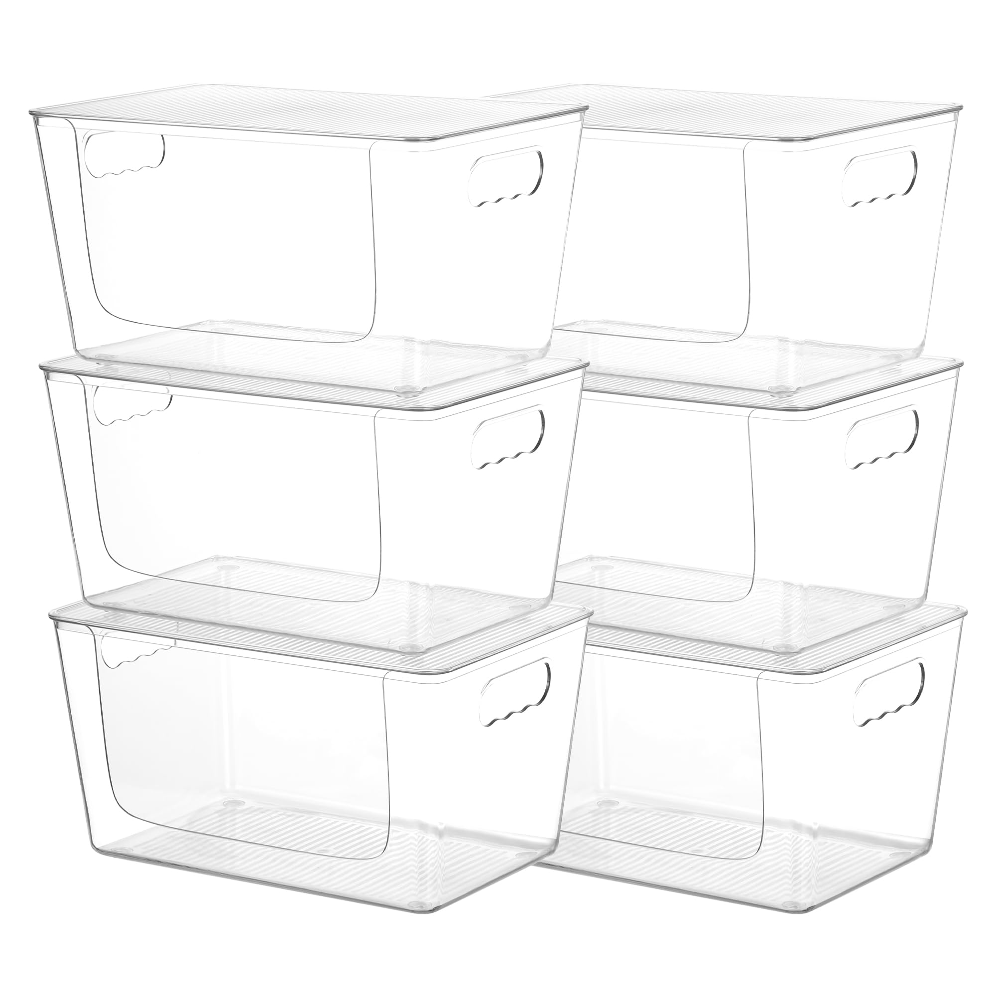 Vtopmart 6-Pack Clear Plastic Storage Bins with Lids - Large Stackable Organizer Containers with Handles for Pantry, Kitchen, Bathroom & Cabinet Organization - Perfect for Food Storage, Toy Organization & Home Decluttering