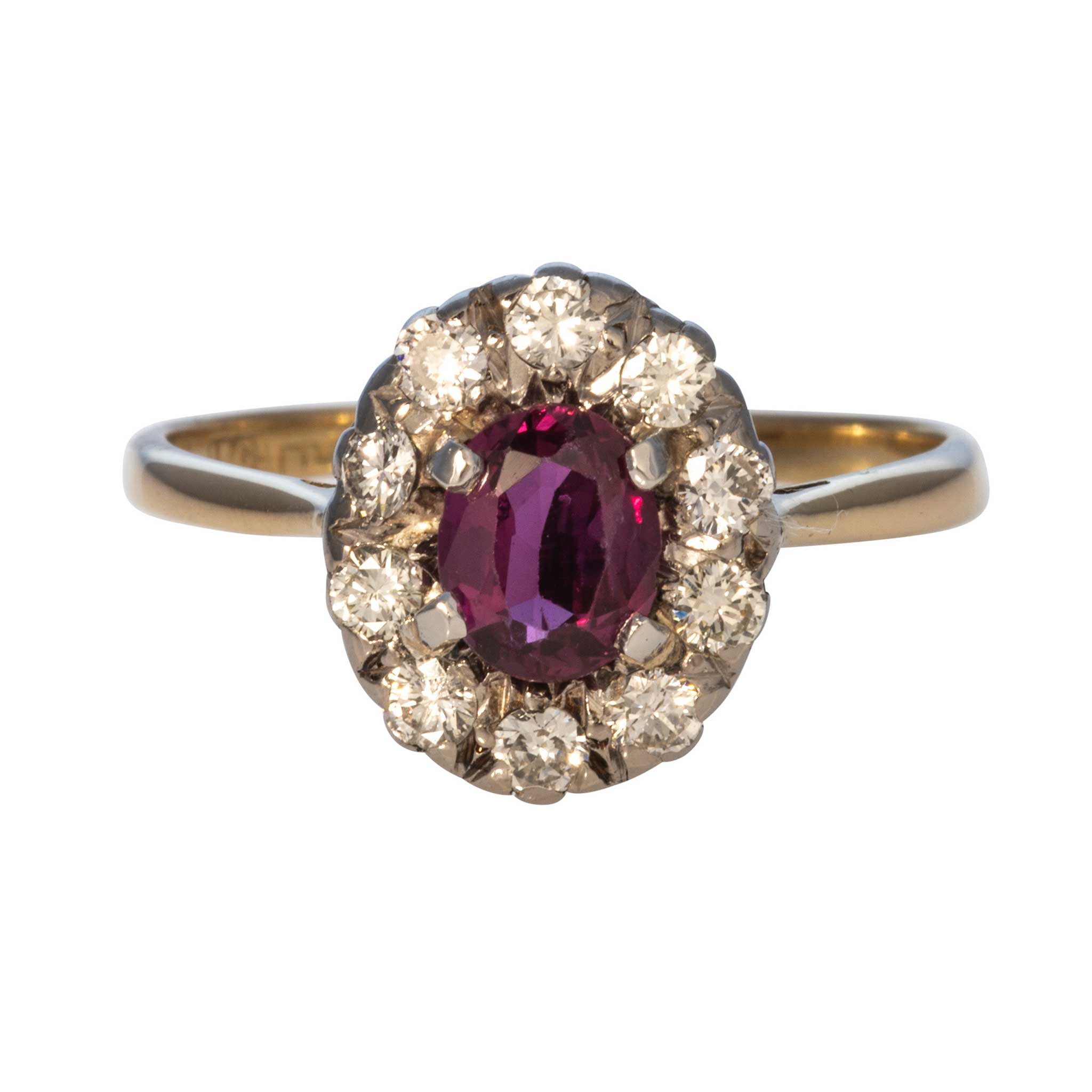 Victorian Style 0.69ct Oval Ruby and Diamond Cluster Ring in 18K Gold - Elegant Antique Jewelry for Weddings, Anniversaries & Special Occasions