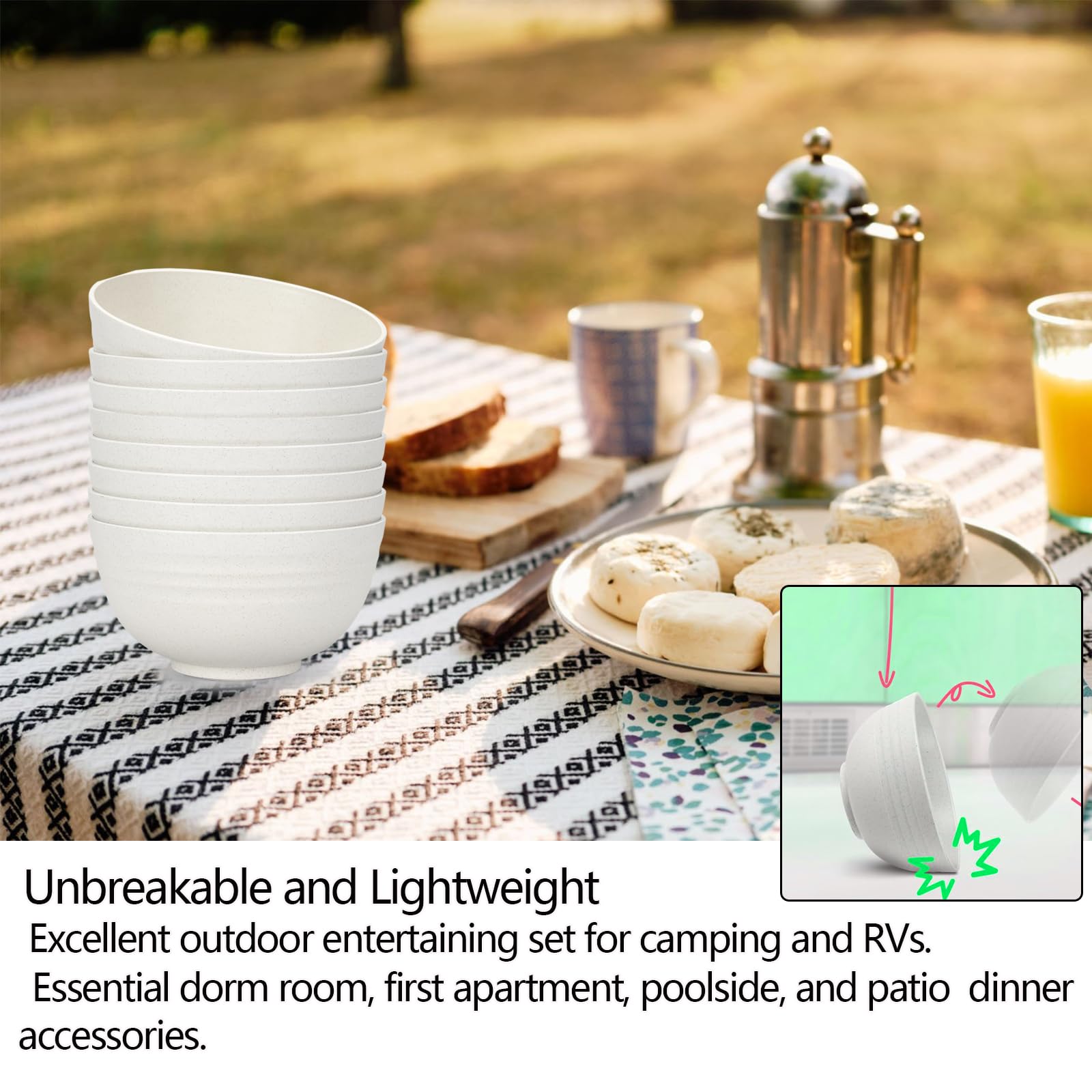 34oz Unbreakable Wheat Straw Fiber Cereal Bowls Set of 8 - BPA Free, Microwave & Dishwasher Safe, Lightweight Eco-Friendly Kitchen Bowls for Cereal, Salad, Soup, Snacks - Perfect for Family Meals, Picnics, and Office Lunches