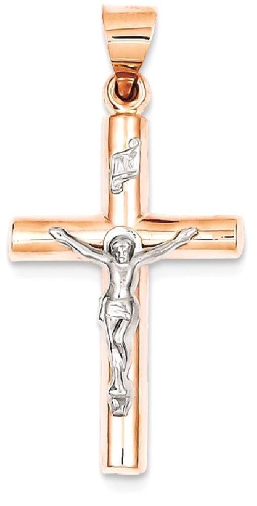 14K Solid Two-Tone Gold Jesus Christ Crucifix Pendant Necklace - Religious Cross Charm for Women & Men | Perfect for Baptism, First Communion, Confirmation & Daily Faith Jewelry
