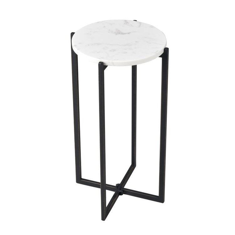 Lanier Round Accent Table - 10 x 18 Inches in Black & White - Perfect for Living Room, Bedroom, or Entryway Decor