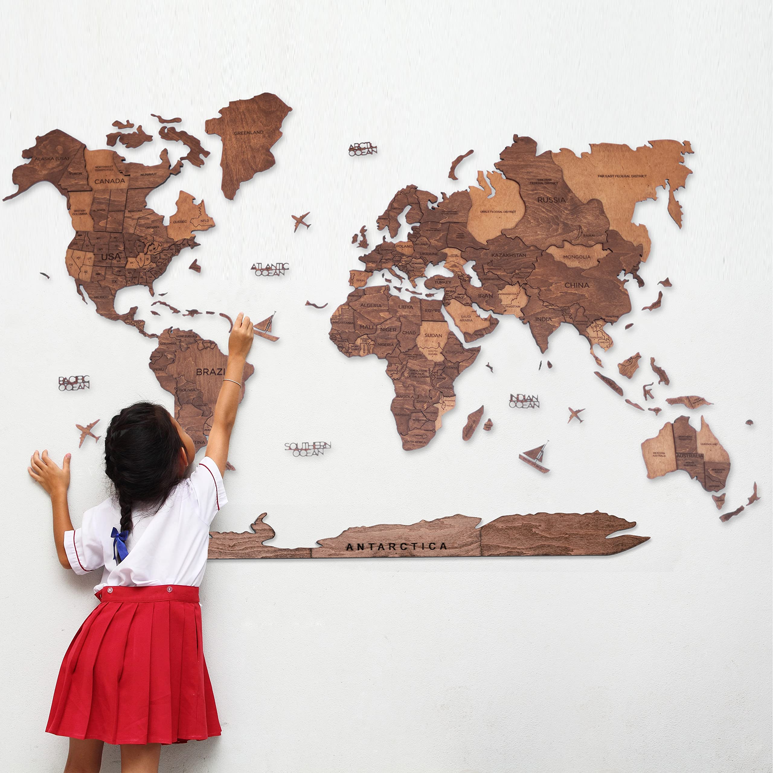 Handmade 3D Wooden World Map Wall Art - Large Oak Wood Wall Decor for Home, Office & Kitchen - Perfect for Travel Tracking & Stylish Interior Design