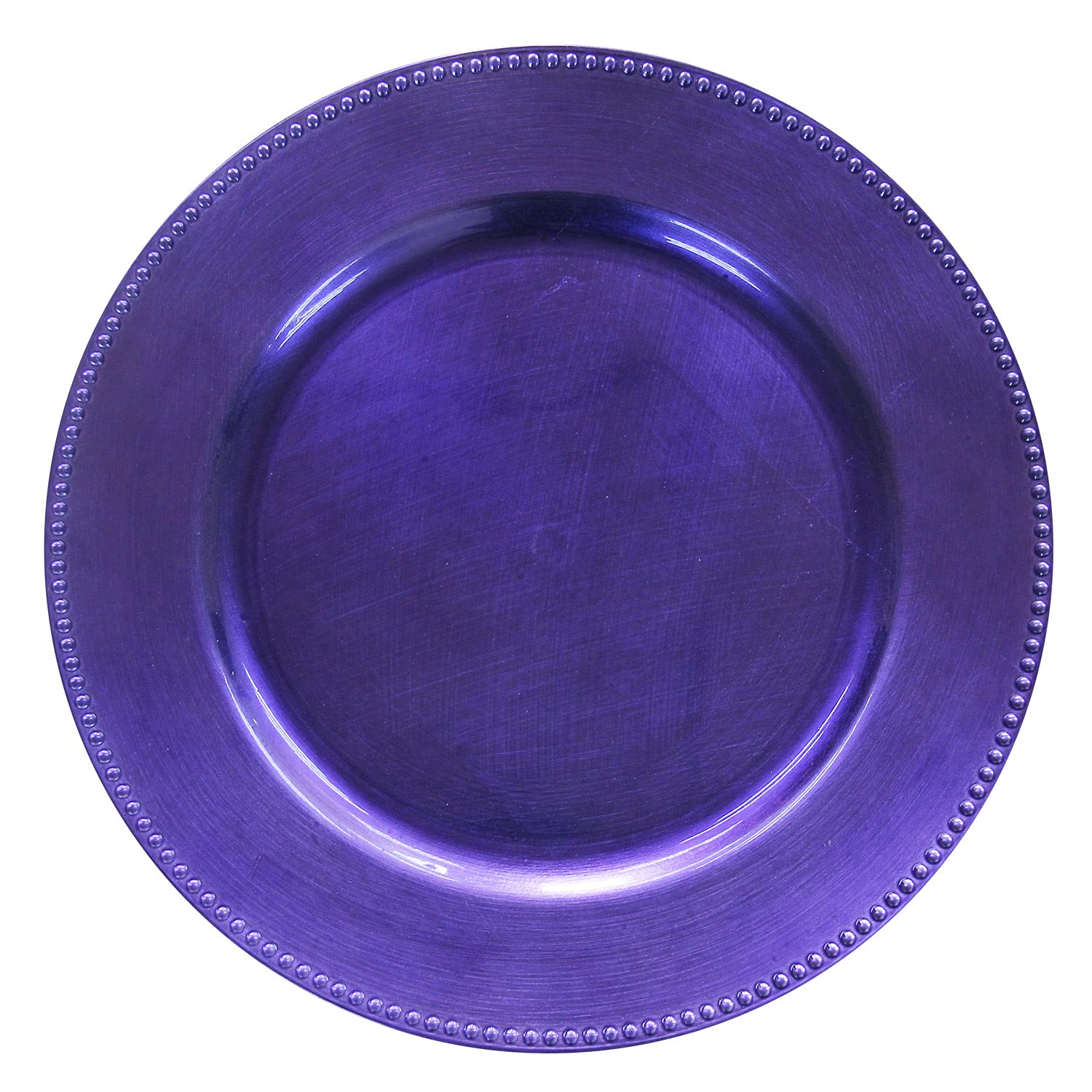 12-Pack Purple Plastic Beaded Charger Plates - 13 Inch Round Metallic Wedding & Party Table Decor - Elegant Dinnerware for Bridal Showers, Anniversary Celebrations & Special Events