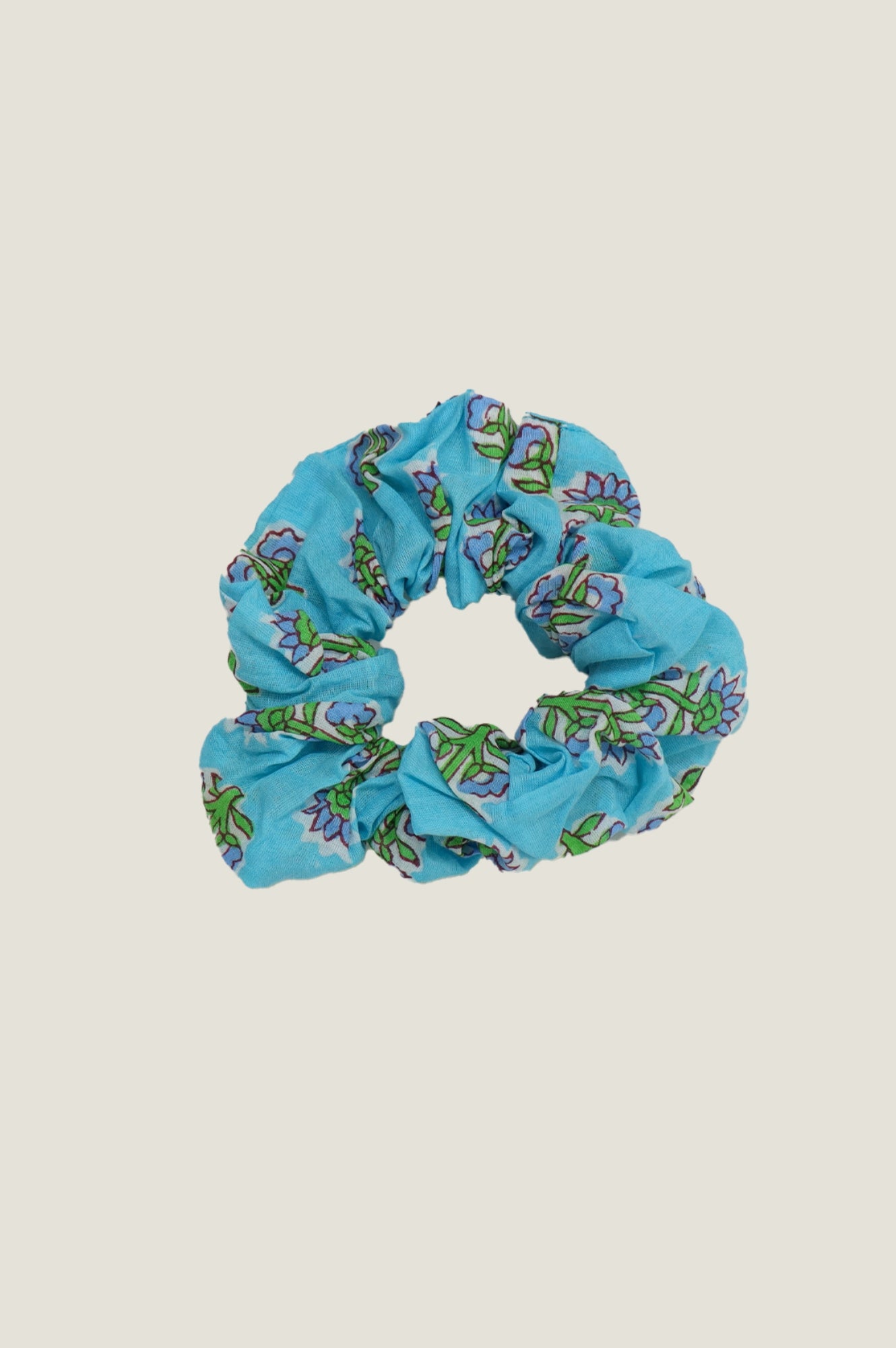 Handmade Block Print Scrunchie Hair Tie - Sunflower Buti Turquoise Design for Women & Girls | Perfect for Yoga, Workouts, and Everyday Fashion Accessories