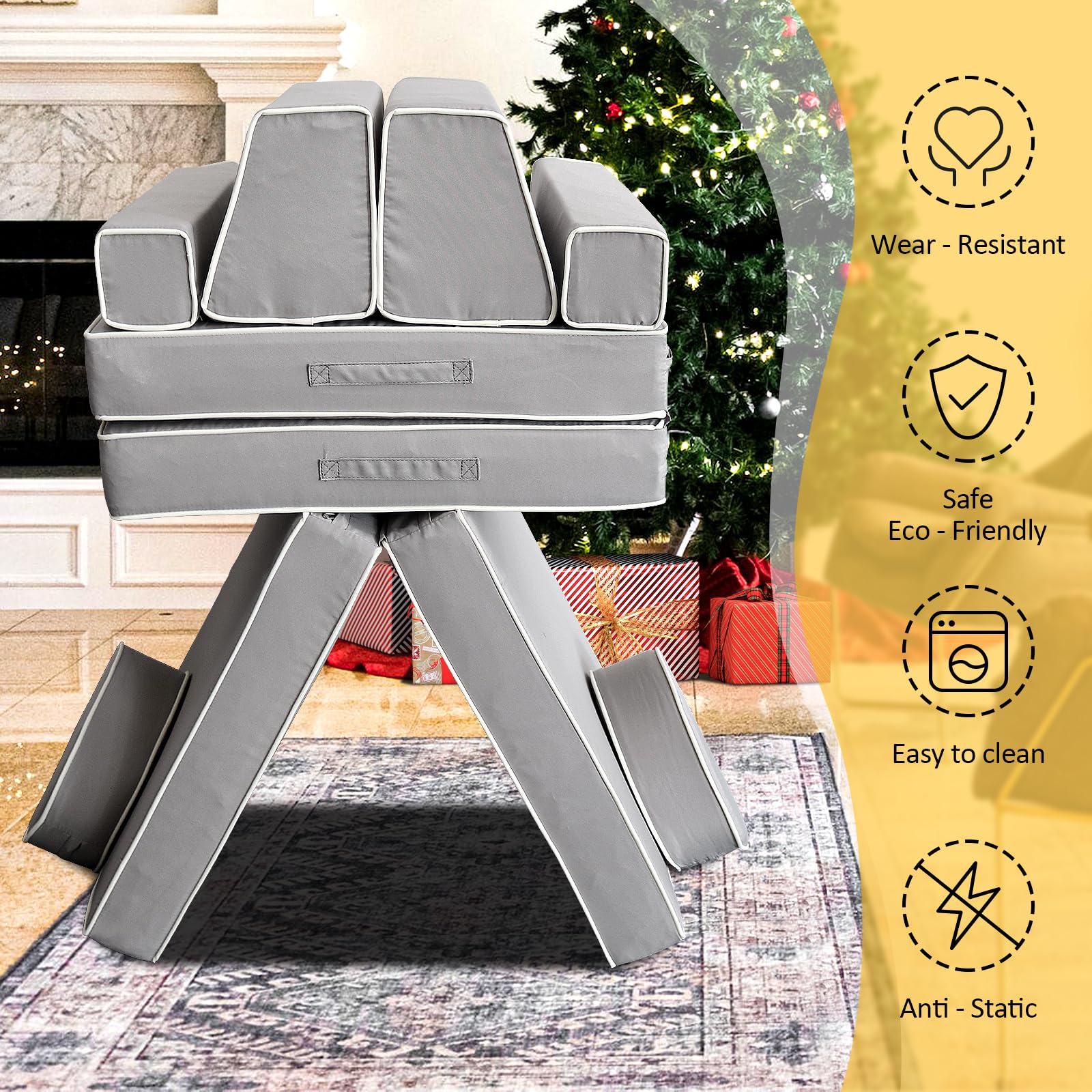 Modular Kids Play Couch - Convertible Foam Sectional Sofa for Toddlers & Children | Grey Floor Cushion for Bedroom, Playroom & Imaginative Play | Durable & Safe for Boys & Girls