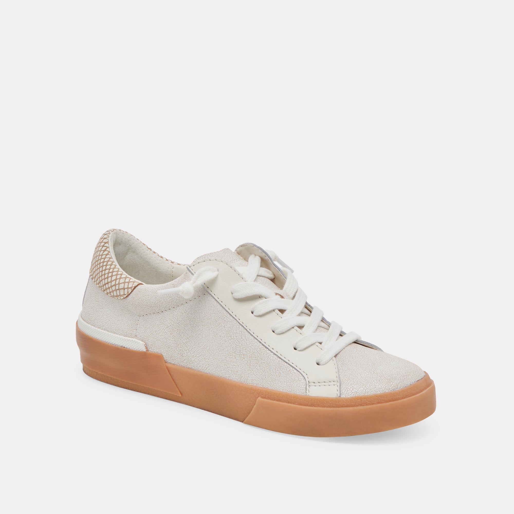 ZINA SNEAKERS Women's Ivory Multi Crackled Leather Fashion Sneakers - Comfortable Casual Shoes for Walking, Running, and Everyday Wear