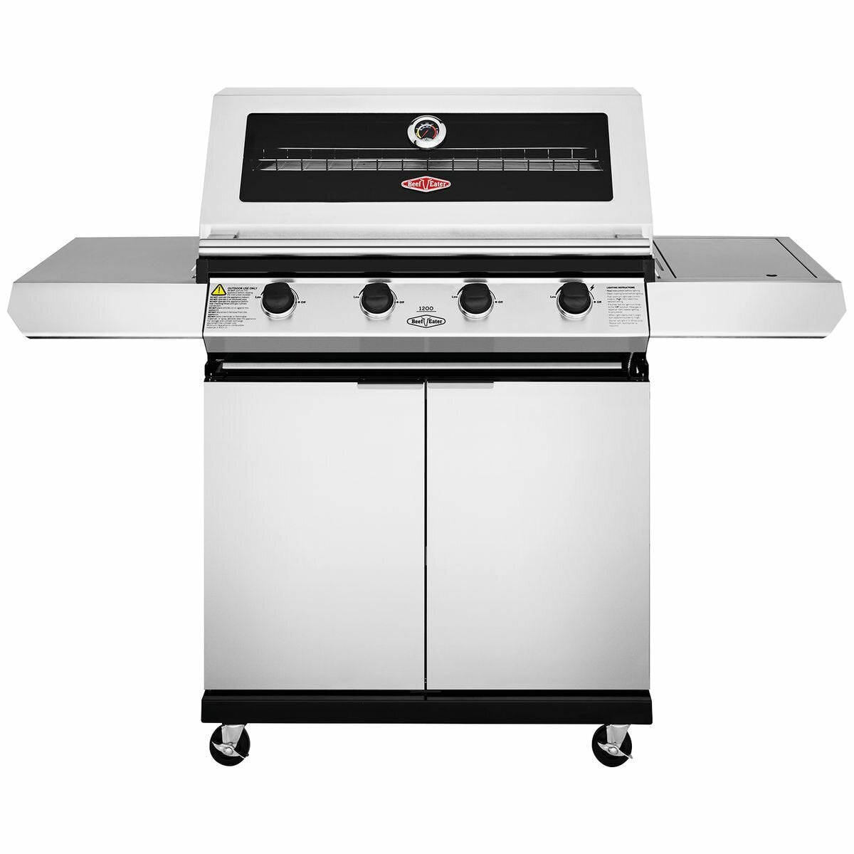 Beefeater 1200 Series 4 Burner LPG BBQ Grill with Side Burner & Rolling Trolley - BMG1241SB - Perfect for Backyard BBQs, Outdoor Cooking, and Family Gatherings