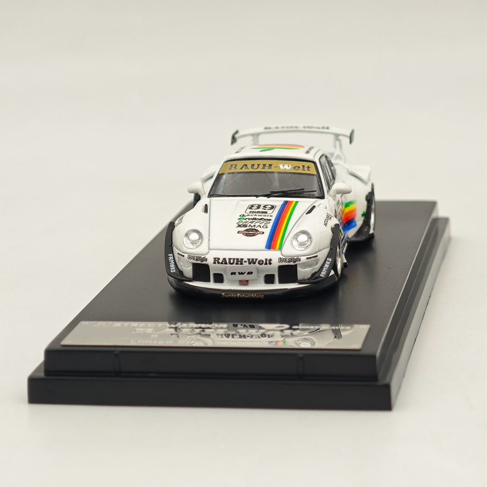 1:64 Scale Diecast Metal Porsche 911 RWB 993 Racing Car Model - White with Apple #89 Livery - Collectible Sports Car for Display, Racing Enthusiasts & Diecast Collectors