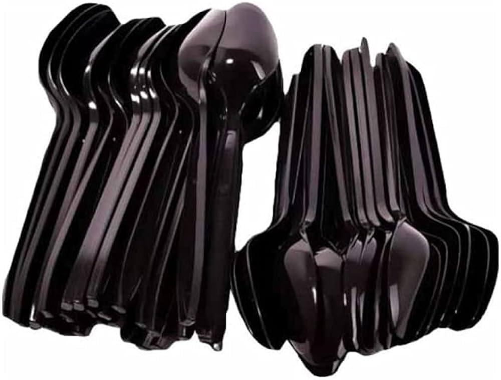 Eco-Friendly Biodegradable Disposable Black Spoons - 150mm, 100-Pack - Perfect for Parties, Picnics, BBQs & Home Use | Compostable Cutlery for Sustainable Dining