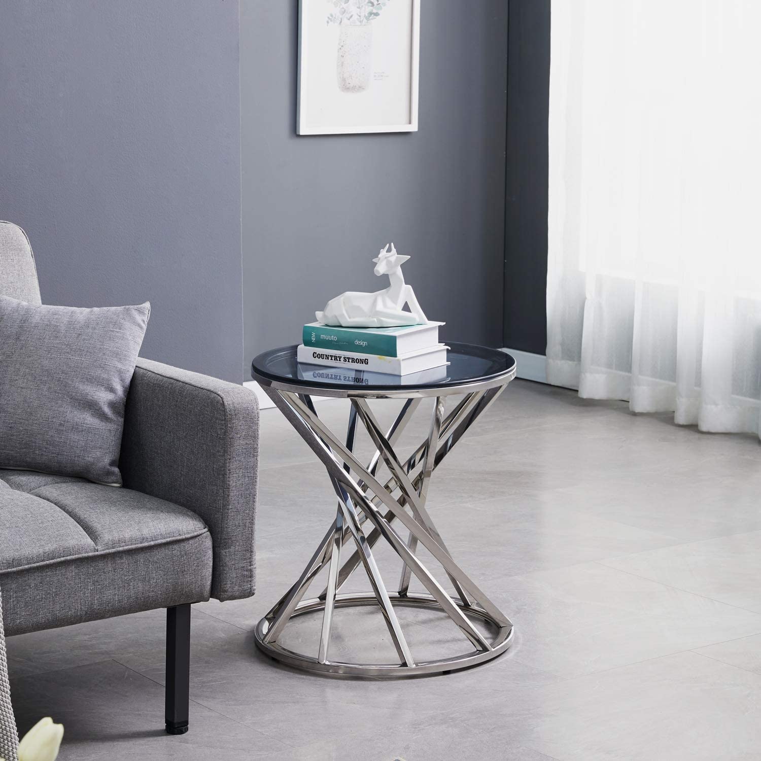 Modern Round Glass Side Table - 19.5