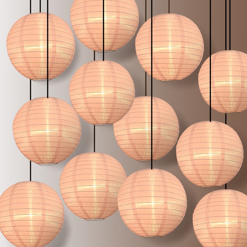 12 Pack Rose Quartz Pink Shimmering Nylon Lanterns - Even Ribbing, Durable Hanging Decorations for Weddings, Parties & Home Decoration