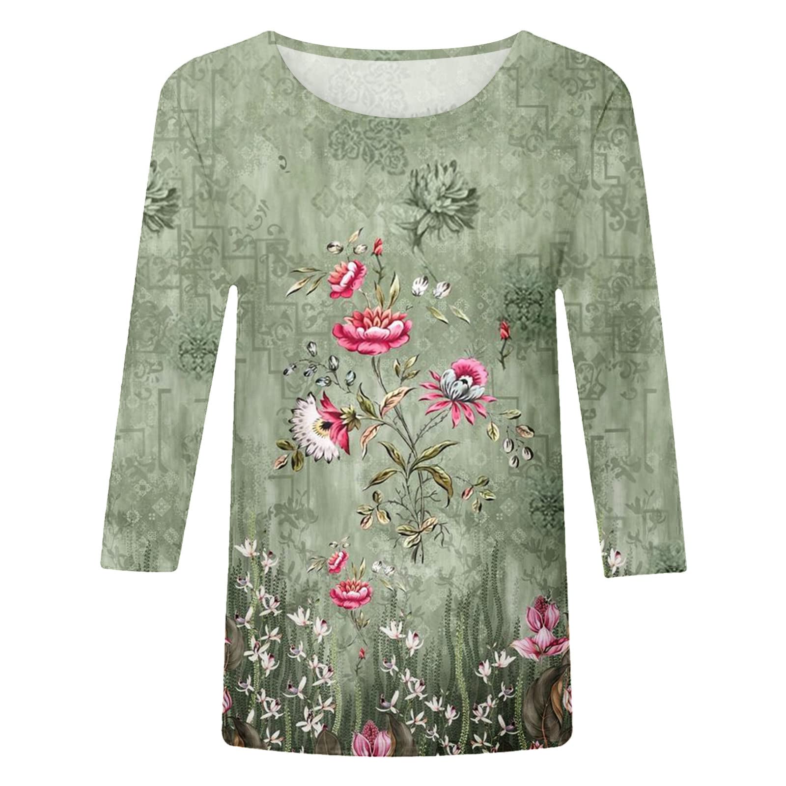 Women's Long Sleeve Pocket T-Shirt with Print - Casual Crew Neck Button Down Blouse Top for Summer | Perfect for Work, Weekend Outings & Casual Wear