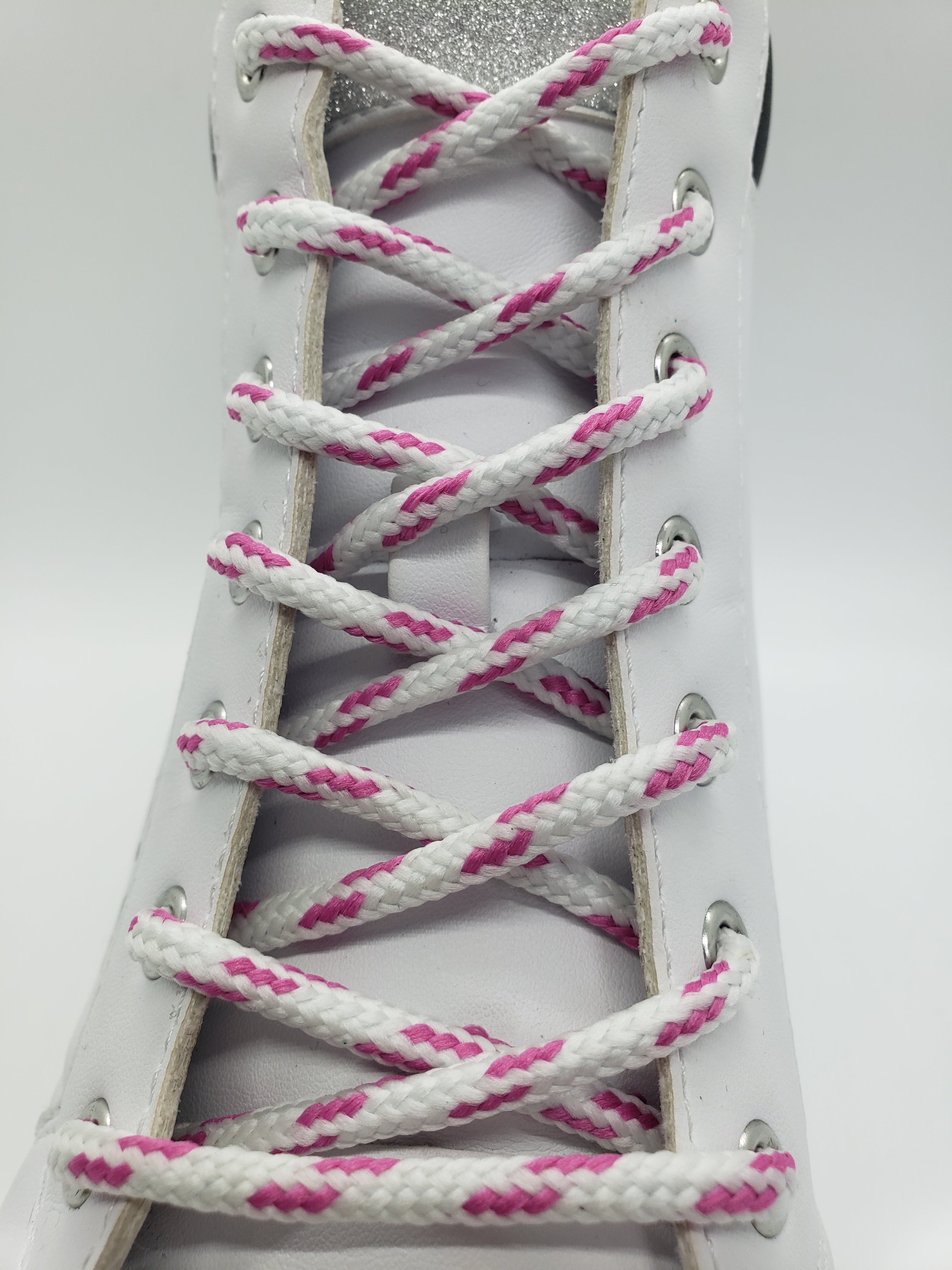 Glow in The Dark Round Shoelaces - White with Pink Accents for Running, Walking & Nighttime Safety