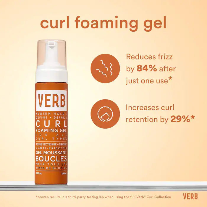 Verb Curl Foaming Gel - Define & Anti-Frizz Styling Gel for Curly Hair | Lightweight Hold, Hydration & Shine | Perfect for Wash-and-Go, Twist Outs & Bouncy Curls