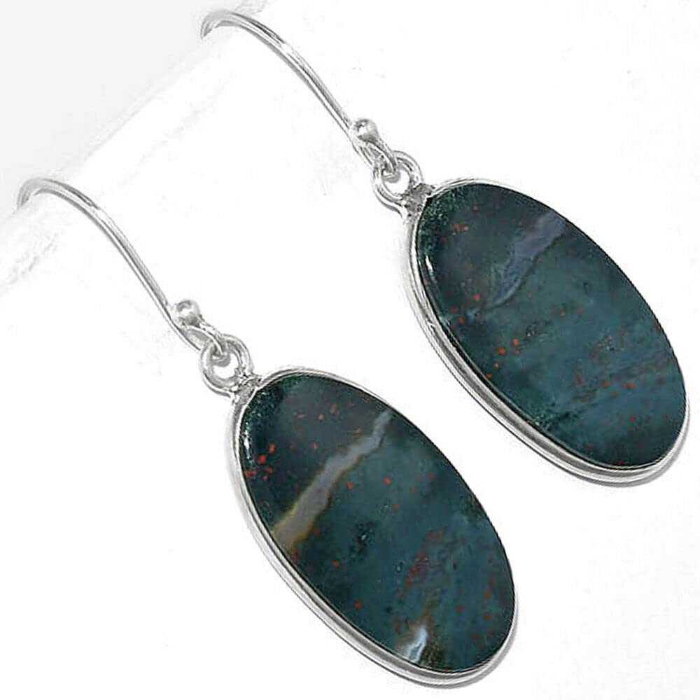 Handmade 925 Sterling Silver Blood Stone Dangle Earrings for Women - Natural Gemstone Jewelry with French Hook - Elegant Gift for Parties, Weddings & Daily Wear E8717001