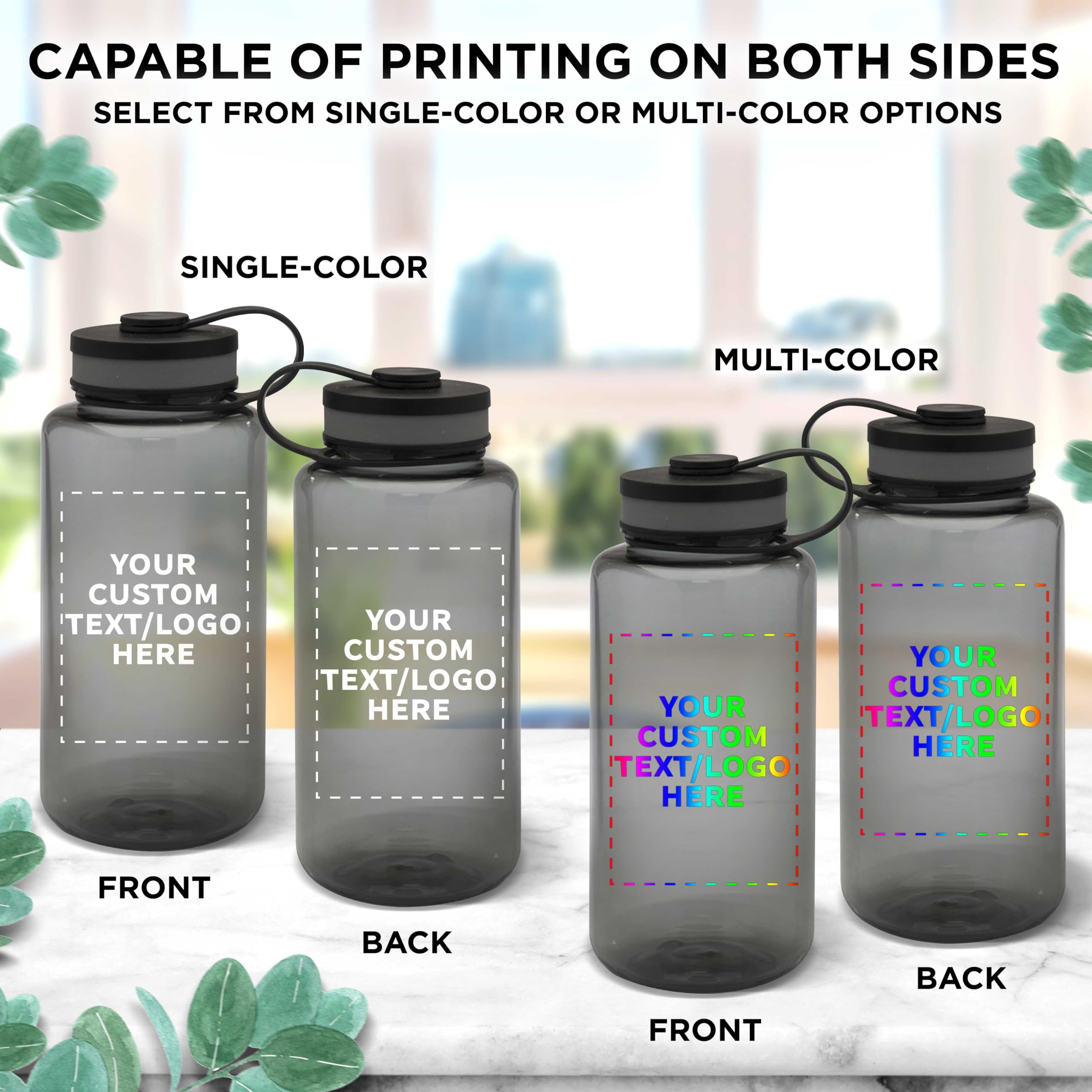 Custom 38oz Plastic Sports Water Bottles with Flip Lid - Bulk Pack of 50 Personalized Drink Bottles for Gym, Hiking, Cycling | Leakproof BPA-Free Reusable Water Containers for Sports, Camping, School & Outdoor Activities