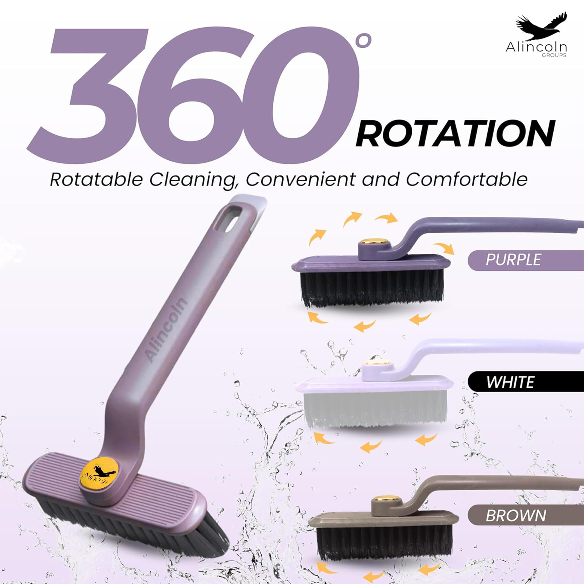 ALINCOLN 360° Rotating Toilet Cleaning Brush with Hard Bristles - Heavy Duty Bathroom Scrub Brush for Stubborn Stains - Compact Design for Efficient Cleaning - Perfect for Toilets, Tiles, Floors & Shower Cleaning