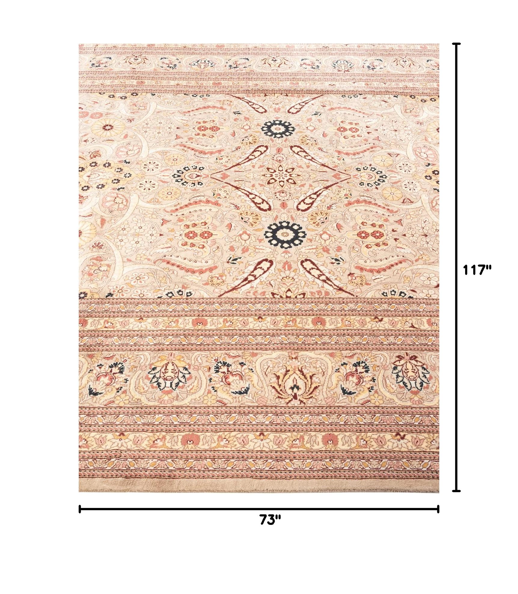 Handmade Wool Oriental Mogul Beige 6x9 Area Rug - Traditional Hand-Knotted One-of-a-Kind Solo Rugs for Living Room, Bedroom & Home Decor