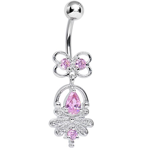 Body Candy Women's Pink Royal Aura Dangle Belly Ring - Stylish Navel Piercing Jewelry for Everyday Wear & Special Occasions