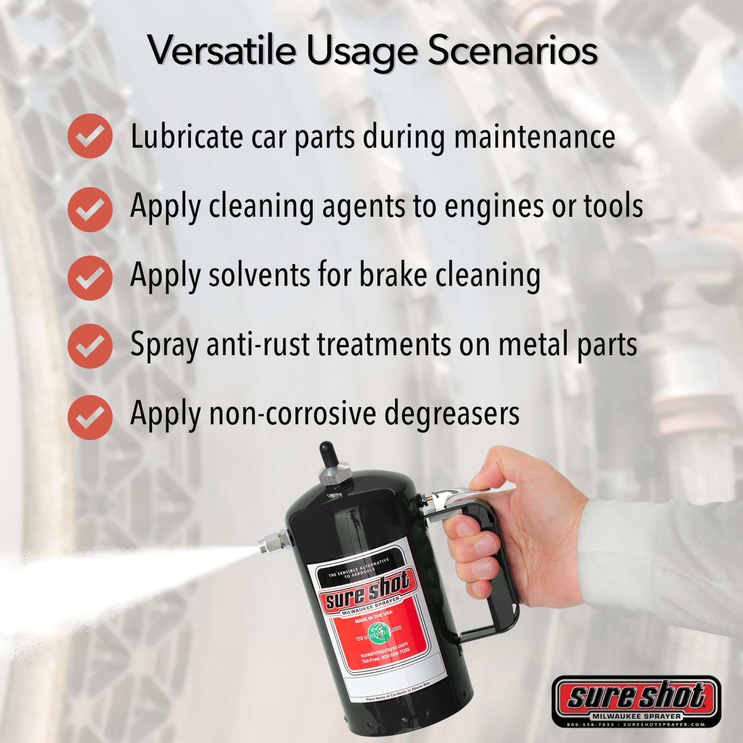 SURE SHOT A1002 1-Quart (32oz) Refillable Pressurized Sprayer - Non-Aerosol Steel Canister for Oil, Solvent, Degreasers & Lubricants - Adjustable Nozzle, Rechargeable & Made in USA - Perfect for Automotive, Industrial & Home Maintenance