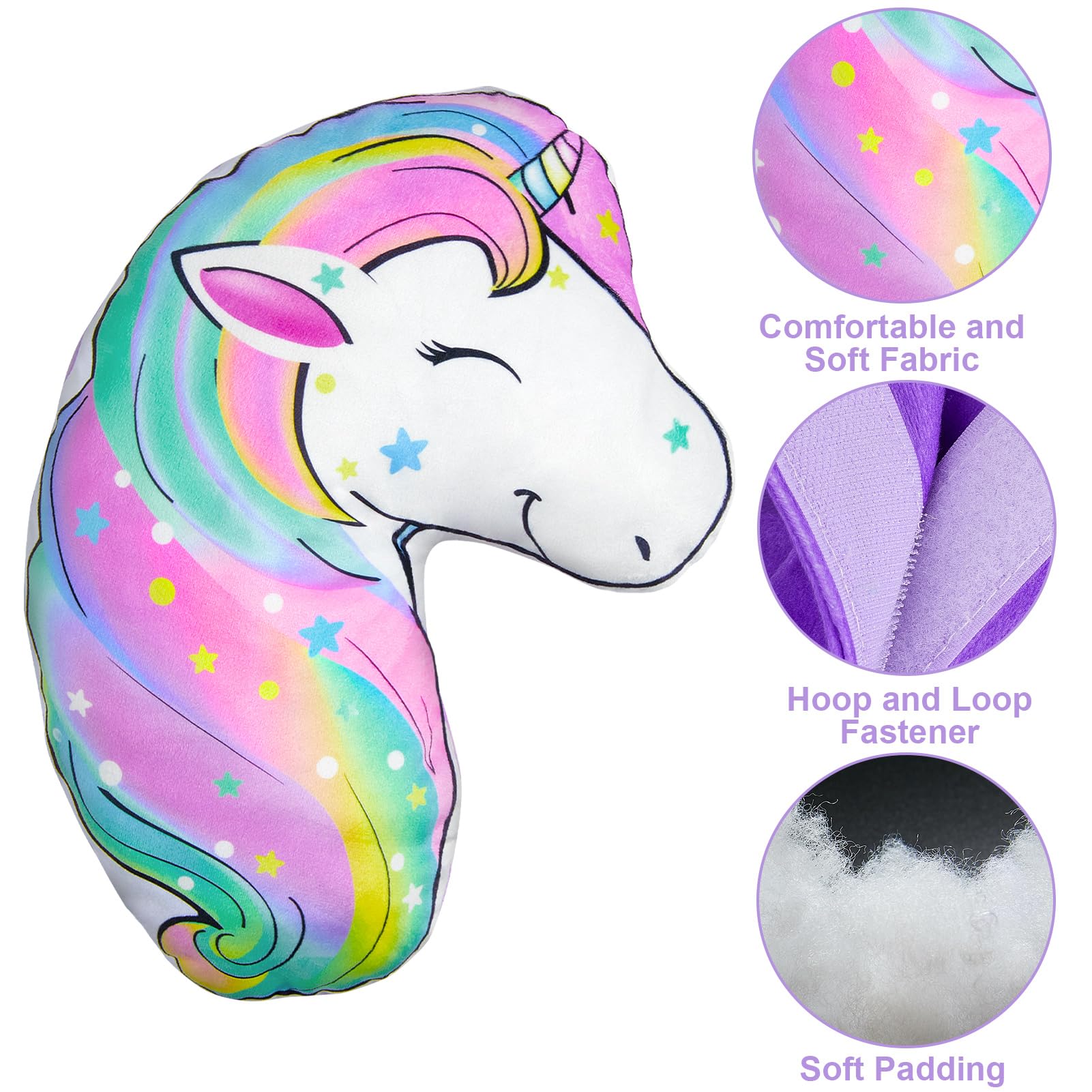 FIODAY Unicorn Seat Belt Cover Pad for Kids - Soft Car Seat Belt Pillow, Toddler Travel Strap Pad with Neck Support for Girls & Boys (Rainbow) - Perfect for Long Road Trips & Airplane Travel