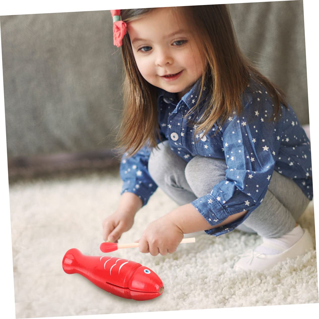 BCOATH Small Wooden Fish Guiro - Musical Instrument Toy for Babies & Kids - Fish Shaped Percussion Toy with Mallet - Early Learning & Sensory Play - Perfect for Nursery, Classroom & Music Time