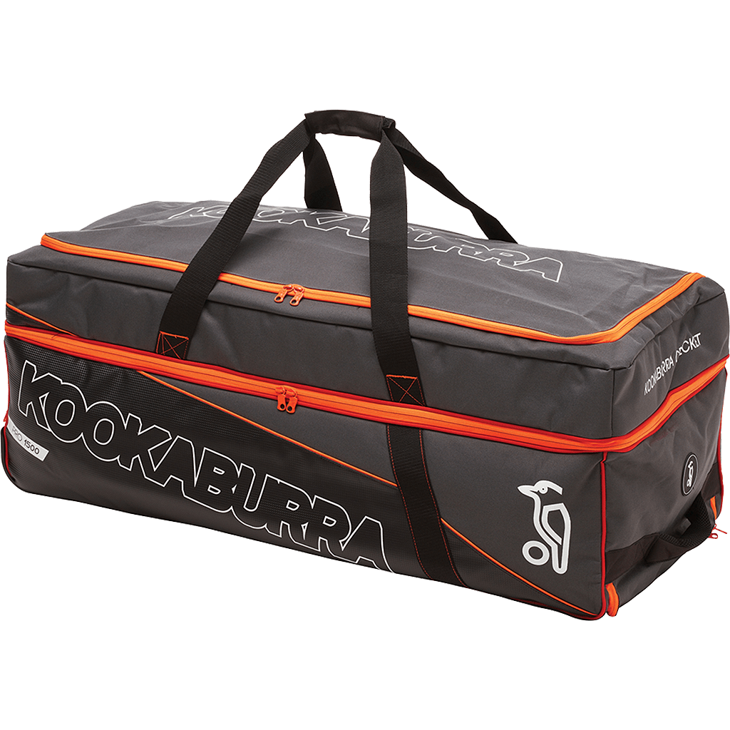 Kookaburra Pro 1500 Cricket Bat with Premium Willow - Charcoal/Orange Cricket Bag - Perfect for Professional Matches & Training Sessions