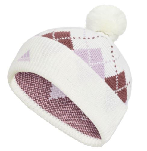 Adidas Women's Graphic PomPom Beanie - Soft Winter Knit Hat with Cute PomPom - Warm Fleece Lined Beanie for Cold Weather, Running, Skiing & Outdoor Activities (White)