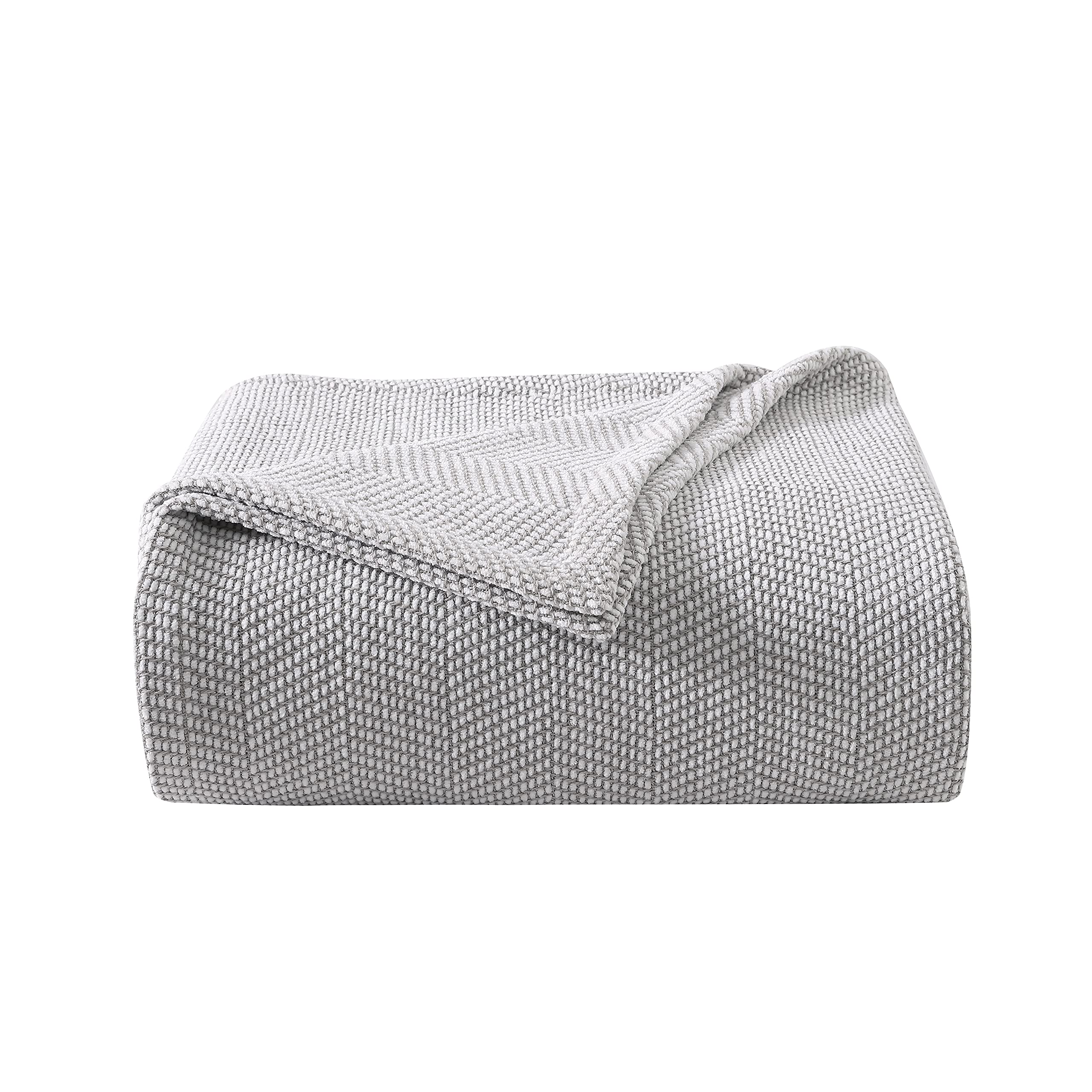 Vera Wang King Size Blanket - Breathable 100% Cotton Chenille Pique Bedding for All Seasons | Medium Weight Luxury Blanket in Grey | Perfect for Bedroom, Sofa & Guest Room Comfort