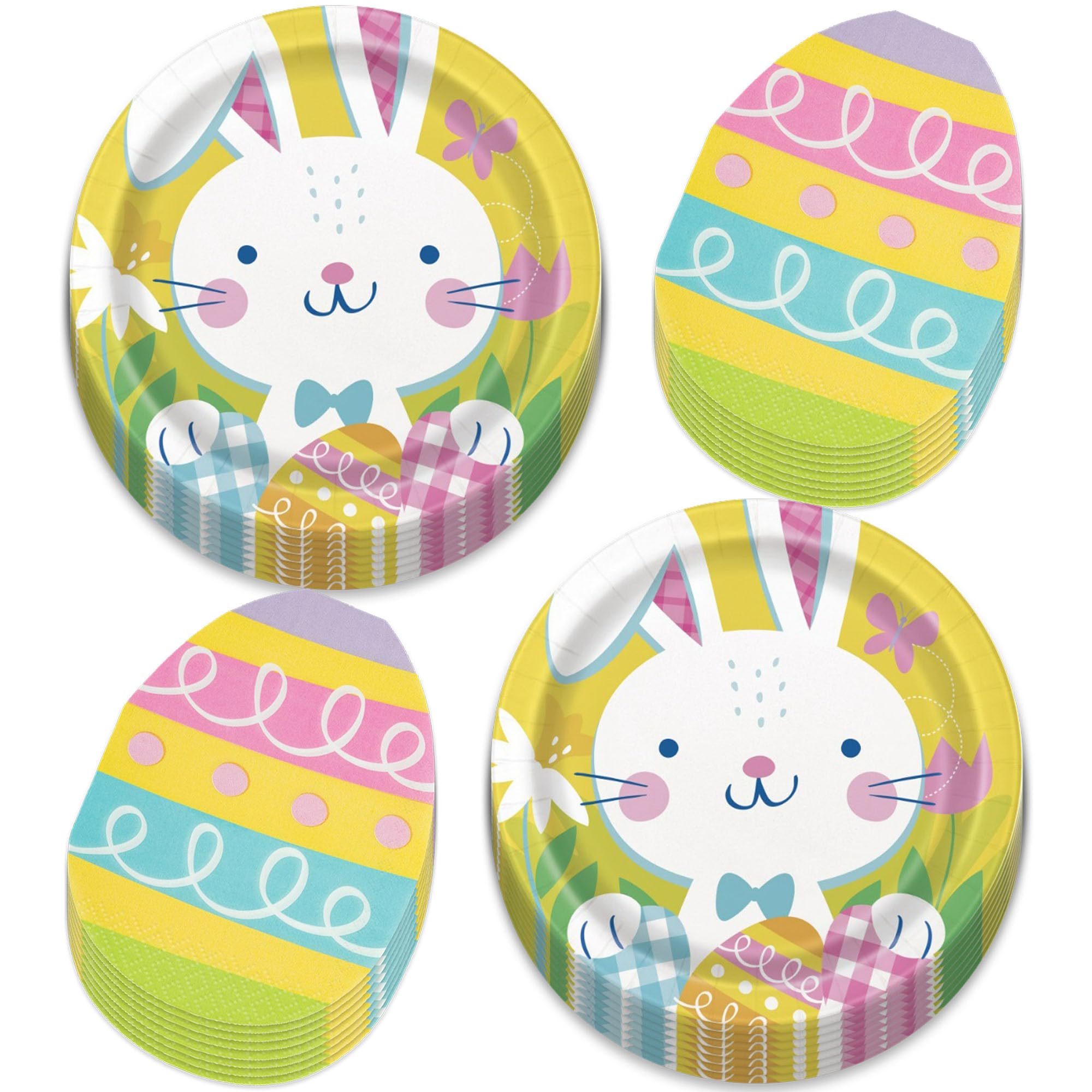 Easter Party Supplies Set - 16-Pack Bunny Yellow Paper Plates & Egg Napkins for Easter Dinner, Spring Celebrations & Kids Birthday Parties