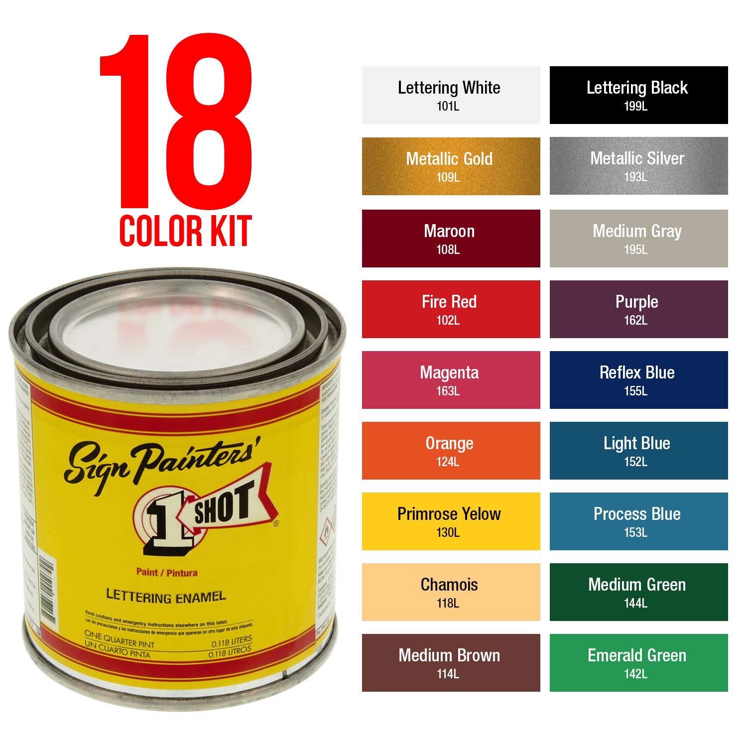 One-Shot 1 Lettering & Pinstripe Paint - 18 Vibrant Colors for Automotive, Motorcycle & Sign Painting