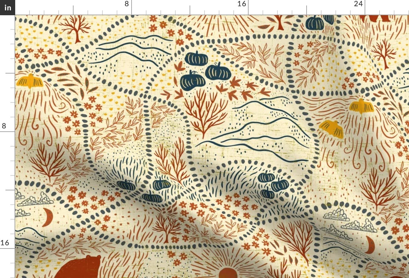 Autumn Landscape Pumpkin Woodland Animals Printed Minky Fabric - Soft Fat Quarter for Sewing Baby Blankets, Quilt Backing & Plush Toys - Perfect for DIY Crafts, Nursery Decor & Cozy Home Projects
