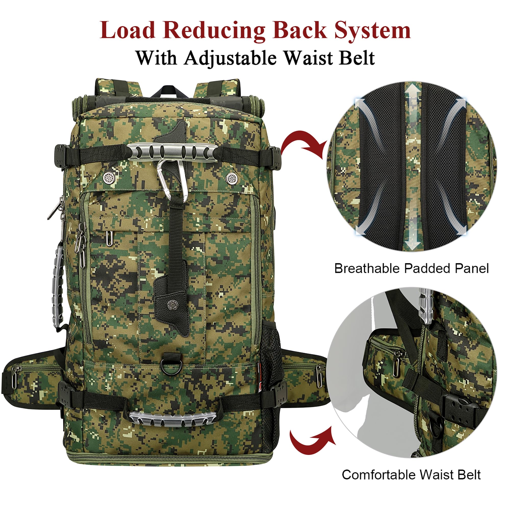 WITZMAN Digital Camo Backpack for Men - Convertible Travel Backpack & Duffle Bag with 17 Inch Laptop Compartment - Carry On Luggage for Business Trips, Hiking & Outdoor Adventures (B681 Camo Green)