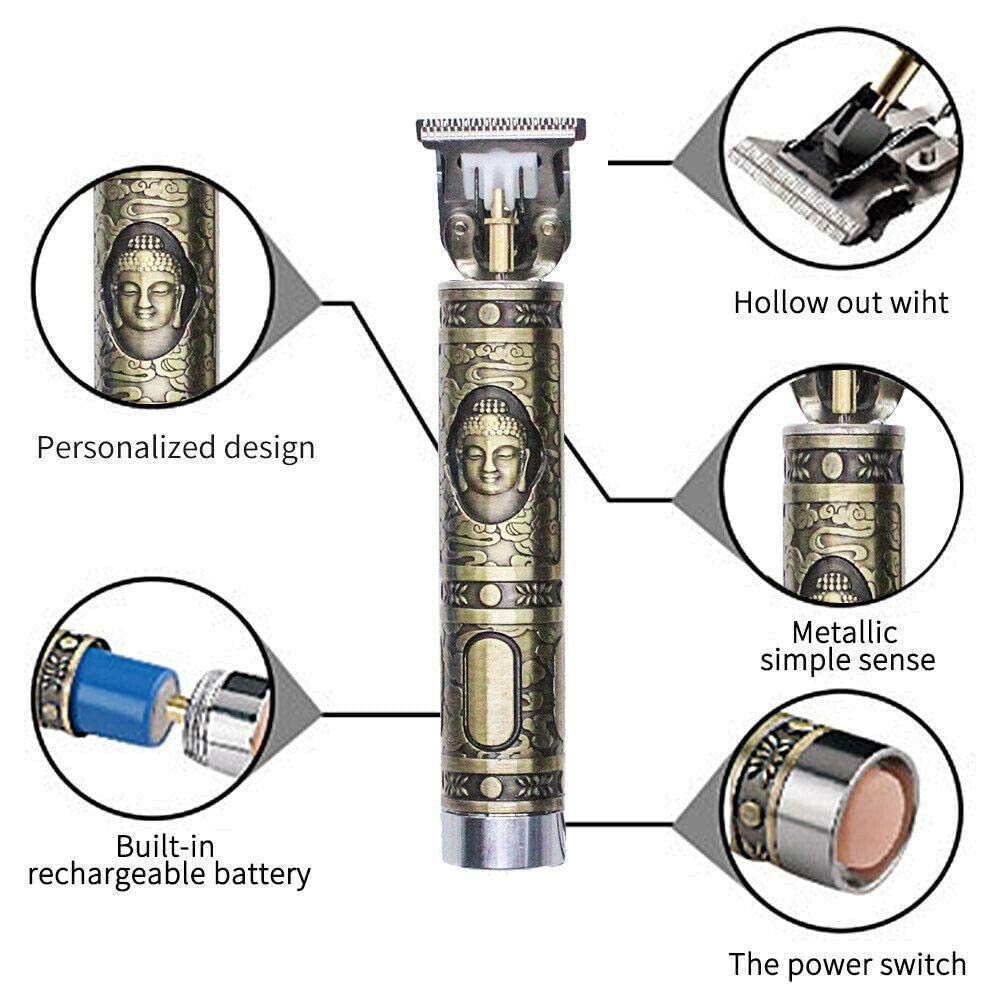 QONETIC Professional Rechargeable Cordless Hair Trimmer for Men & Women - Electric Hair Clippers with 4 Guide Combs & T-Blade - Golden | Perfect for Home Haircuts, Beard Trimming & Personal Grooming