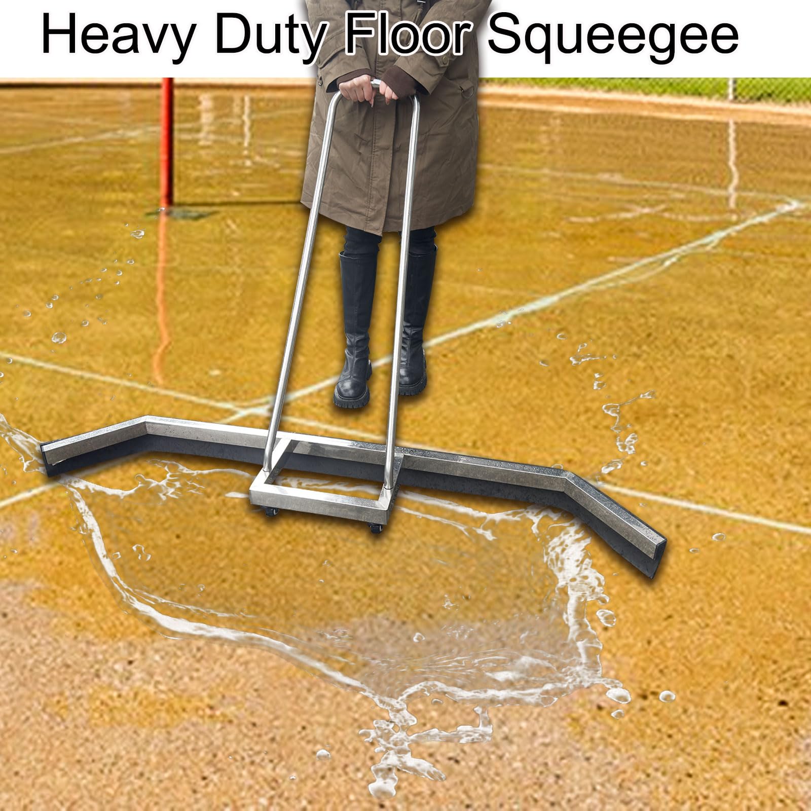 4.49 FT Stainless Steel Sport Tennis Court Squeegee - Heavy Duty Water Wiper & Dust Collector for Rain Removal on Sports Courts, Stadiums, and Outdoor Play Areas - Perfect for Tennis, Basketball, and Multi-Sport Surface Maintenance