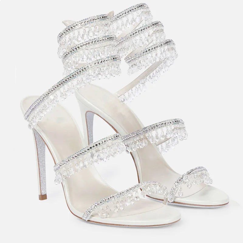 Sexy Crystal Pendant Tassel Women's Sandals - Snake Coiled Stiletto High Heels Gladiator Sandals for Summer, Wedding & Party | Elegant Evening Wear & Special Occasion Shoes