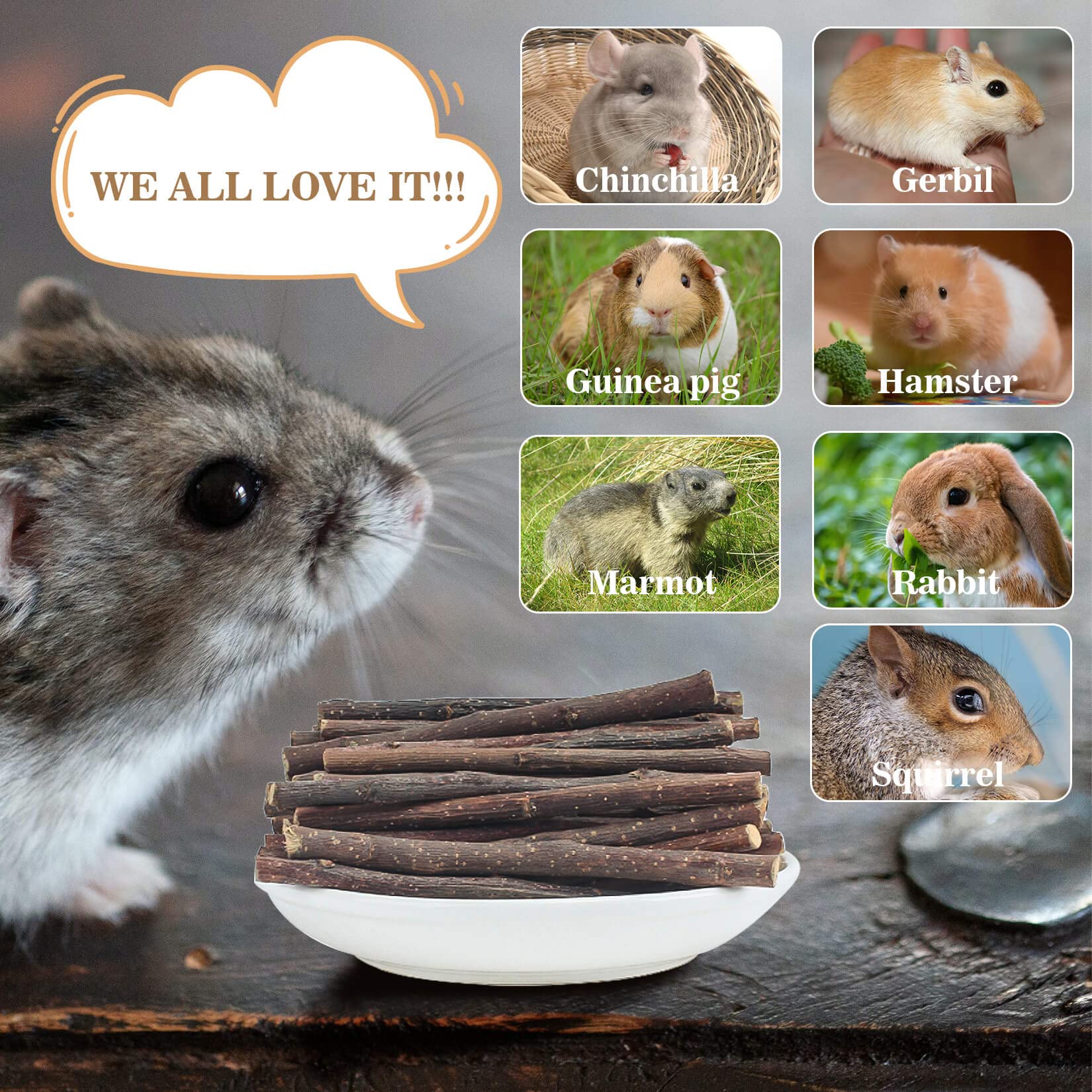 Organic Apple Chew Sticks for Small Pets - 250g Natural Hamster, Rabbit, Guinea Pig, Chinchilla & Squirrel Chew Toys | Safe & Healthy Dental Treats for Chewing & Playtime