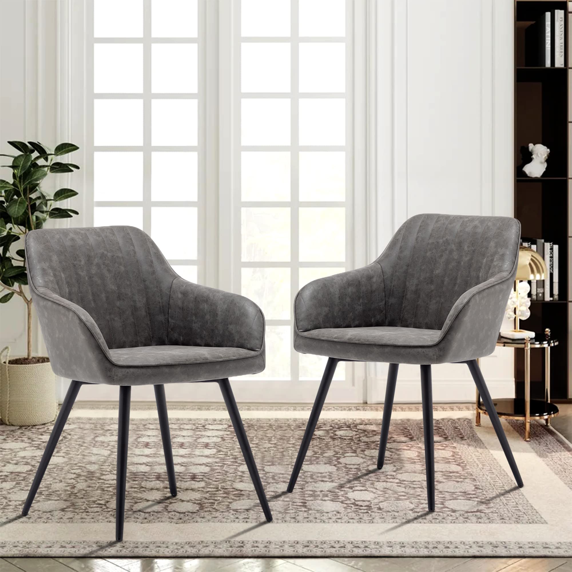 Awonde Set of 2 Faux Leather Accent Chairs - Modern Armchairs with Metal Legs in Gray for Dining Room, Living Room & Office - Perfect for Guest Seating, Home Decor & Small Spaces