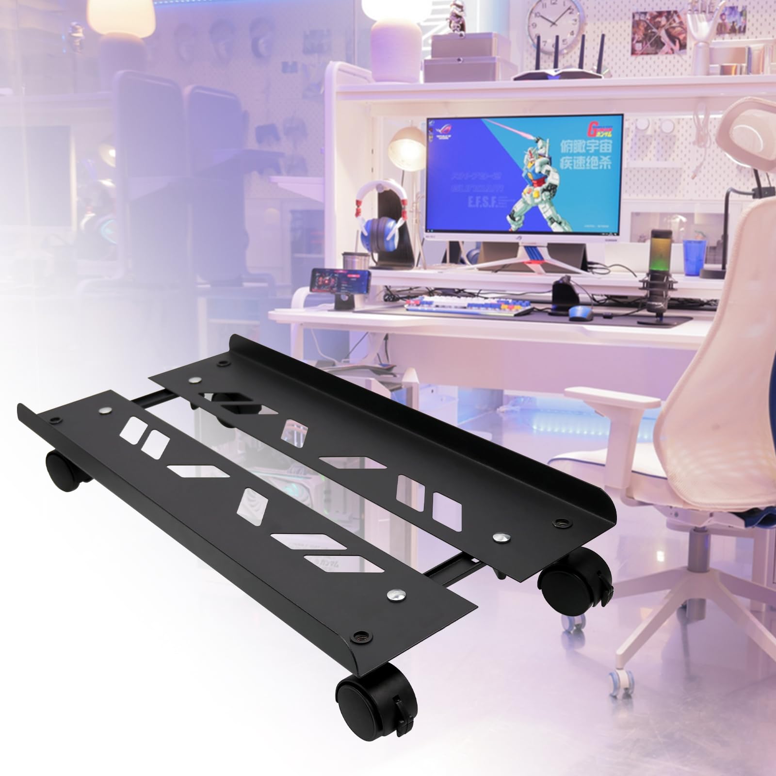 Adjustable Mobile PC Tower Stand with Rolling Caster Wheels - 19.7