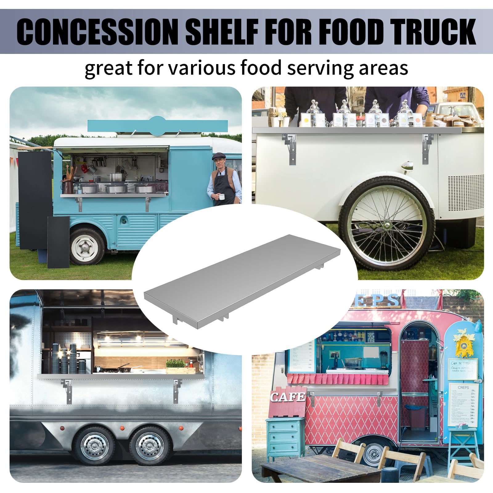 60 x12 Inch Folding Stainless Steel Wall Shelf - Heavy Duty Concession Shelf for Food Trailers, Concession Windows & Outdoor Events - Space Saving Metal Food Serving Shelves for Restaurants, Food Trucks & Catering Businesses