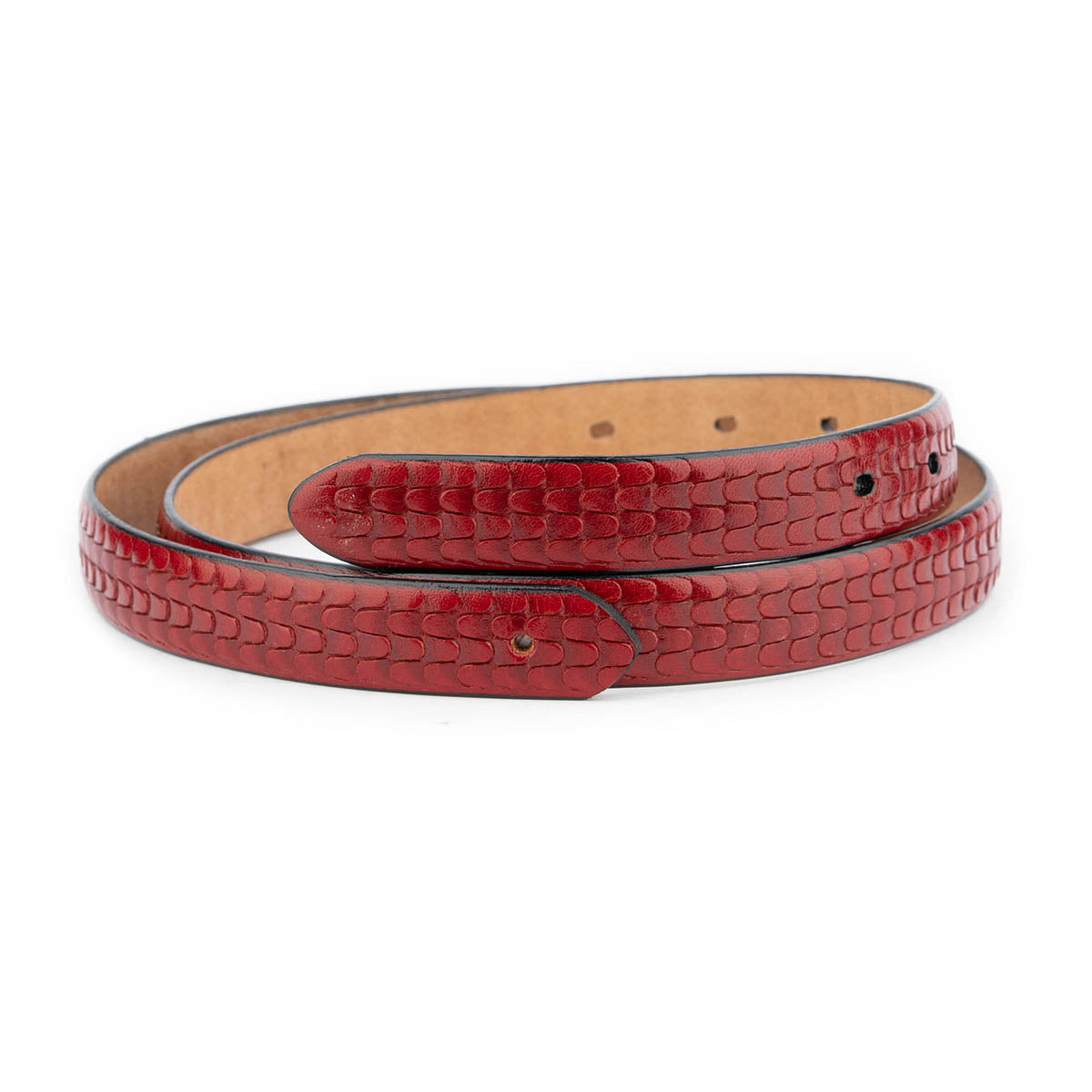 Premium Dark Red Leather Belt Strap Replacement - Embossed Design for Dunhill Buckles with Pre-Made Holes | Formal & Casual Wear Accessory