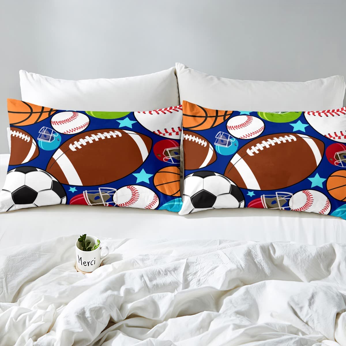 Feelyou Kids Sports Duvet Cover Set - Football Basketball Tennis Baseball Theme Bedding for Boys & Teens - Full Size Duvet Cover with 2 Pillowcases - Perfect for Sports Themed Bedrooms & Dorm Rooms