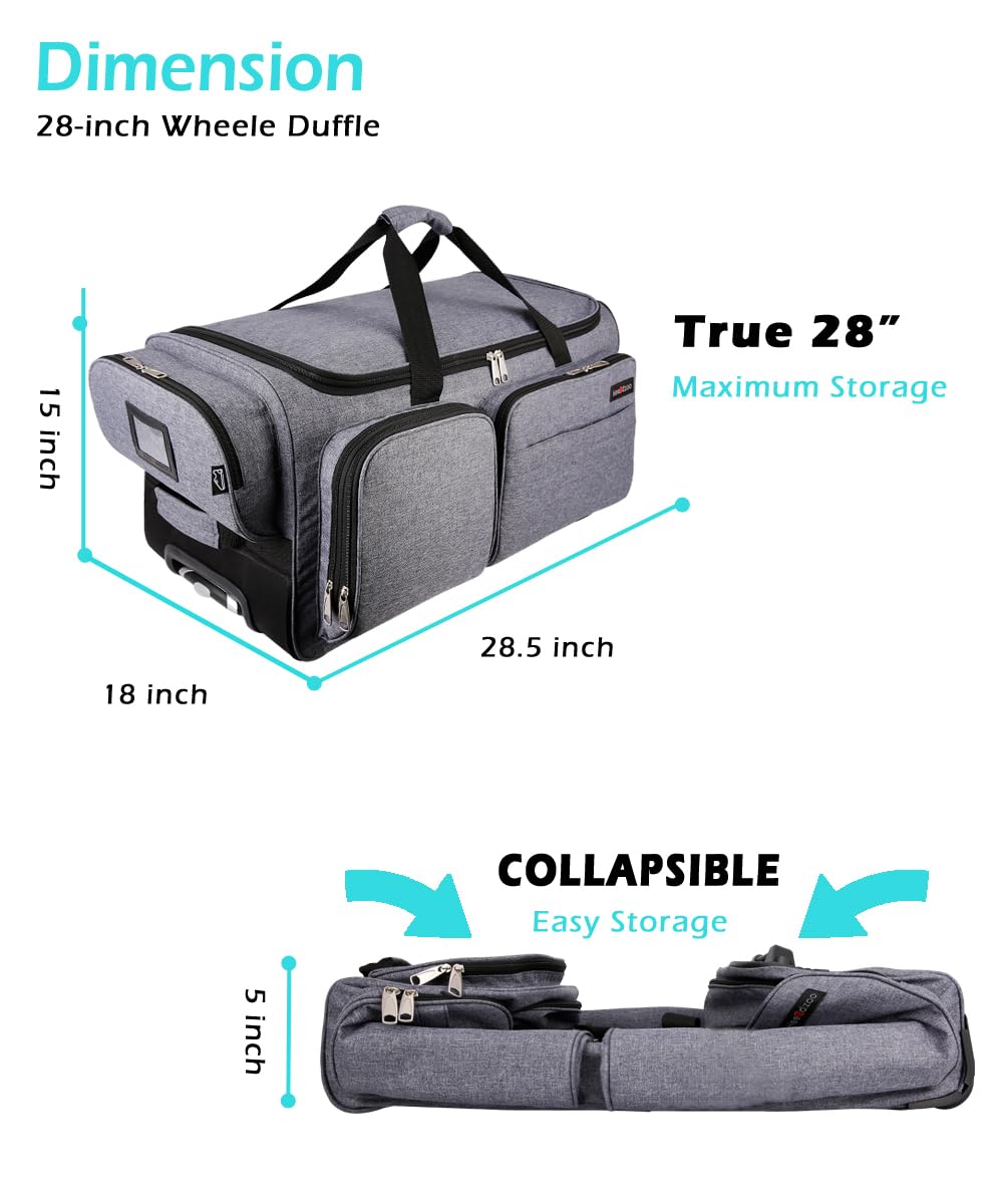 28-Inch Collapsible Rolling Dance Duffel Bag with Garment Rack - Wheeled Upright Luggage for Travel & Dance Competitions (Grey) | Perfect for Ballet, Ballroom & Costume Storage On-The-Go