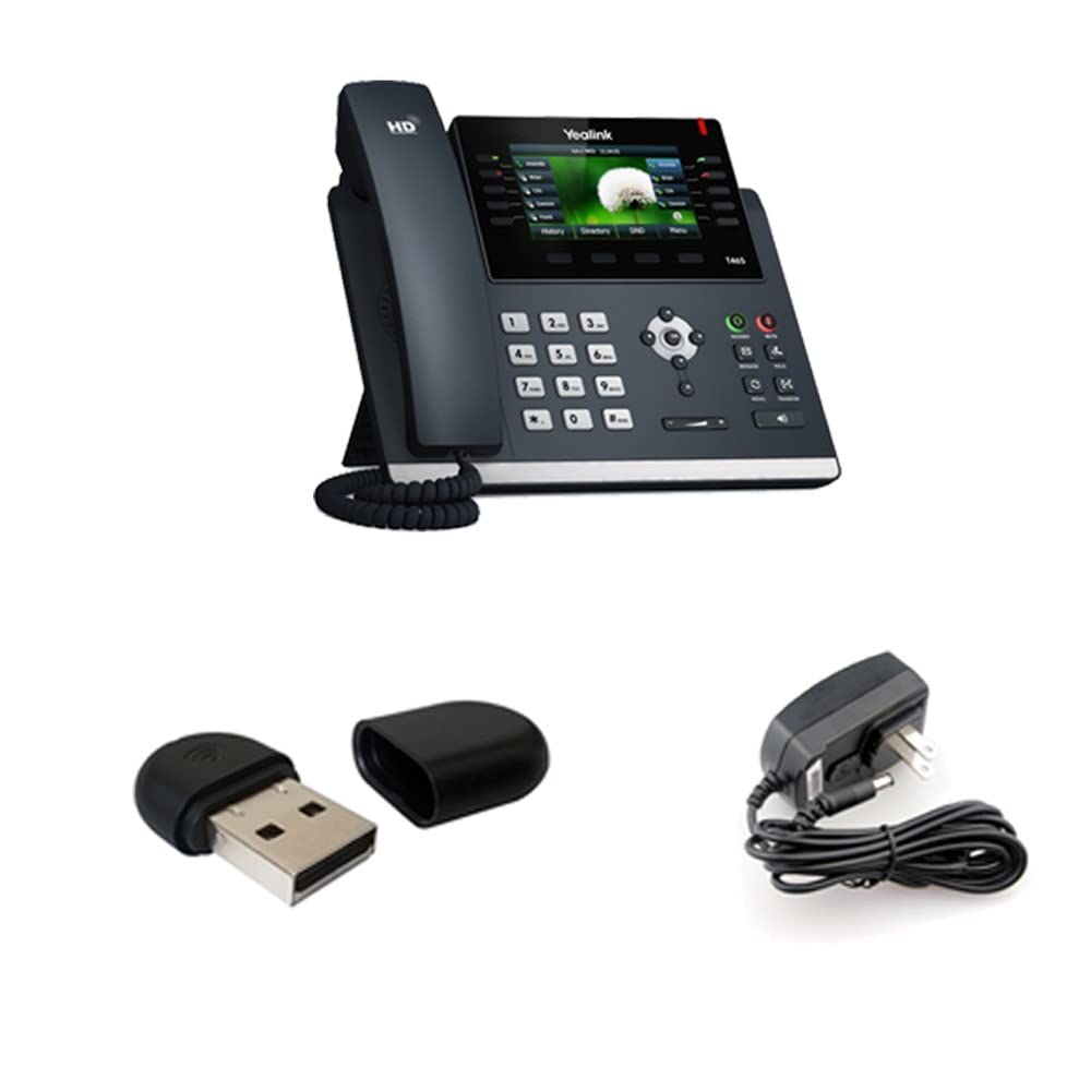Yealink SIP-T46S IP Phone - 16-Line HD Voice, Wi-Fi USB Dongle WF40 & Power Adapter - Ideal for Office, Call Center & Remote Work