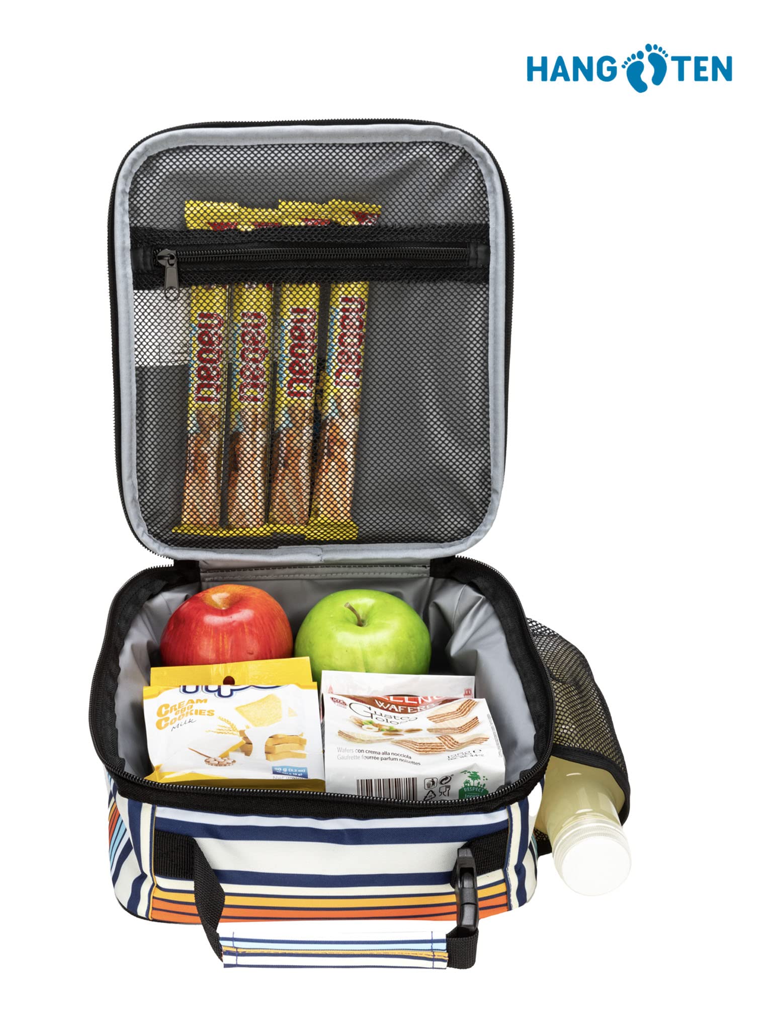 Hang Ten Insulated Lunch Bag for Work & Office - Thermal Reusable Lunch Box for Men & Women - Ocean Stripes Design - Perfect for Meal Prep, Picnics & Daily Commute