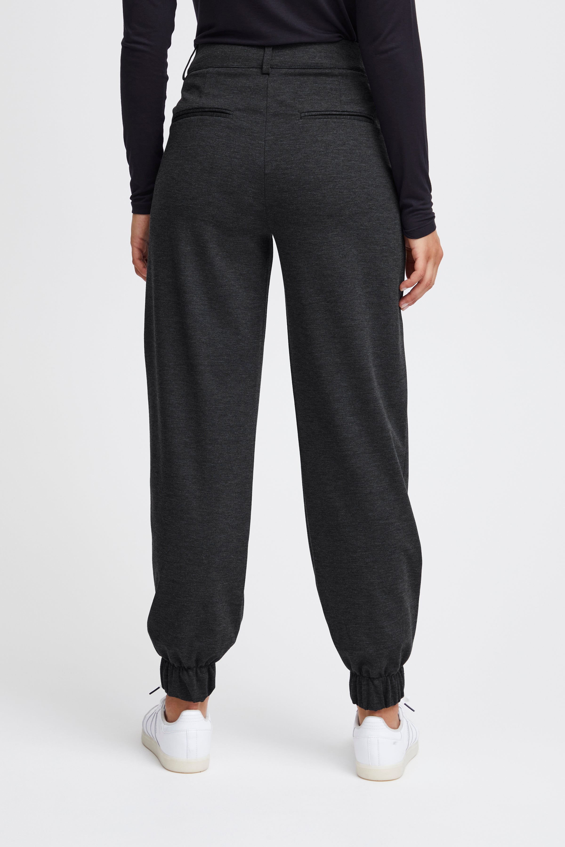 MONSE Women's High-Waisted Trousers - Dark Grey Melange Slim Fit Office Pants for Business Casual & Professional Workwear