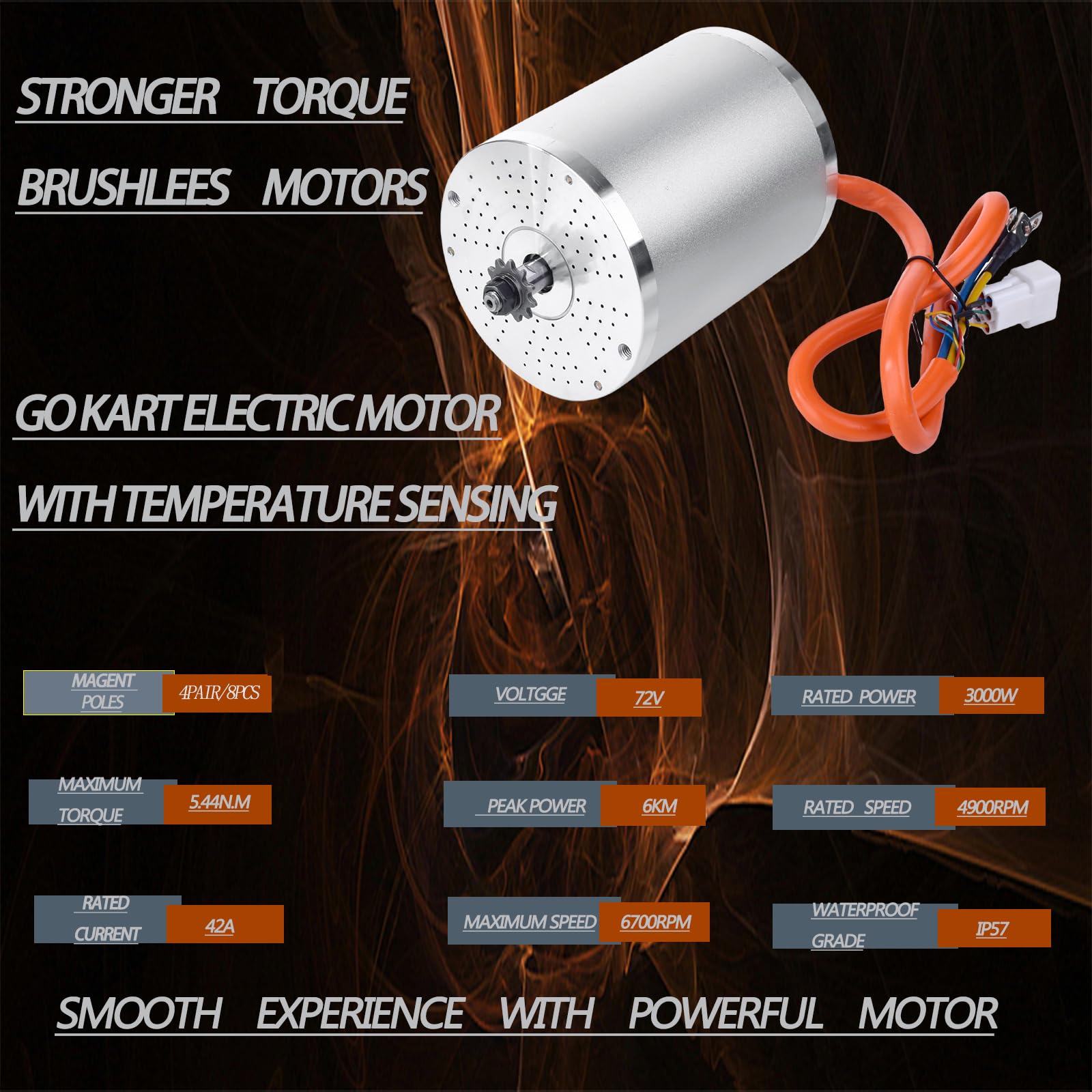 72V 3000W Brushless DC Motor for Electric Scooters, Dirt Bikes & Go Karts - High Speed 6700RPM with Temperature Sensor - Perfect for Off-Road, Commuting & DIY Electric Vehicle Projects