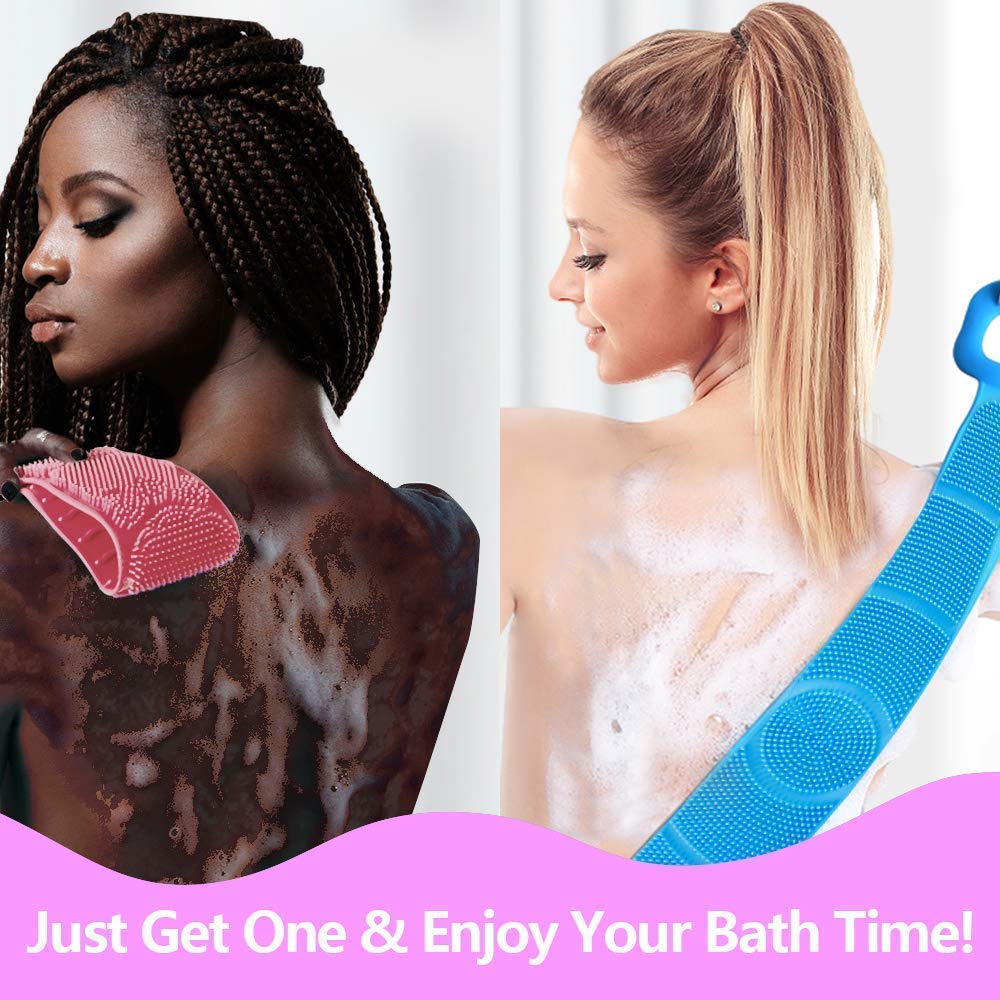 Dhairya Silicone Back Scrubber with Handle - Exfoliating Body Washer & Shower Scrub Pad for Deep Cleansing - Perfect for Back, Shoulders & Hard-to-Reach Areas (Multicolor) - Ideal for Shower, Bath & Spa Relaxation