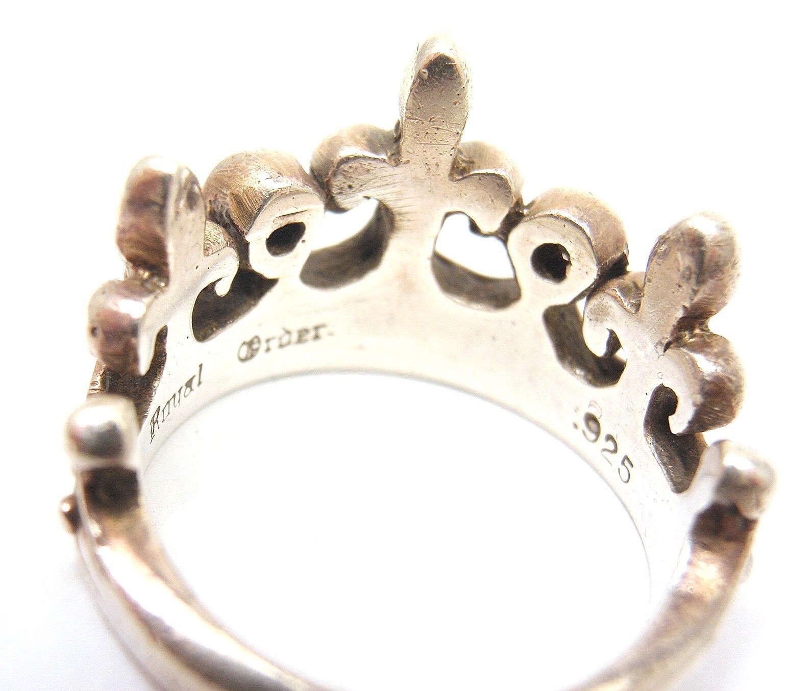 Authentic ROYAL ORDER Sterling Silver Diamond Crown Band Ring - Vintage Jewelry for Women, Elegant Gift for Anniversary & Special Occasions