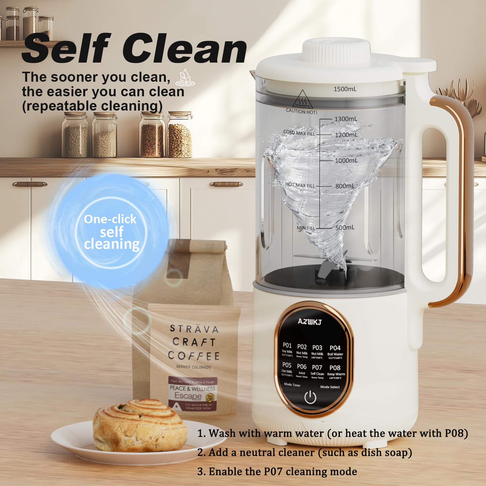 44oz Automatic Nut Milk Maker Machine - 8-in-1 Homemade Soy, Almond, Oat & Coconut Milk Maker with Delay Start & Self-Cleaning | Includes Digital Cookbook | Perfect for Vegan, Keto & Dairy-Free Diets